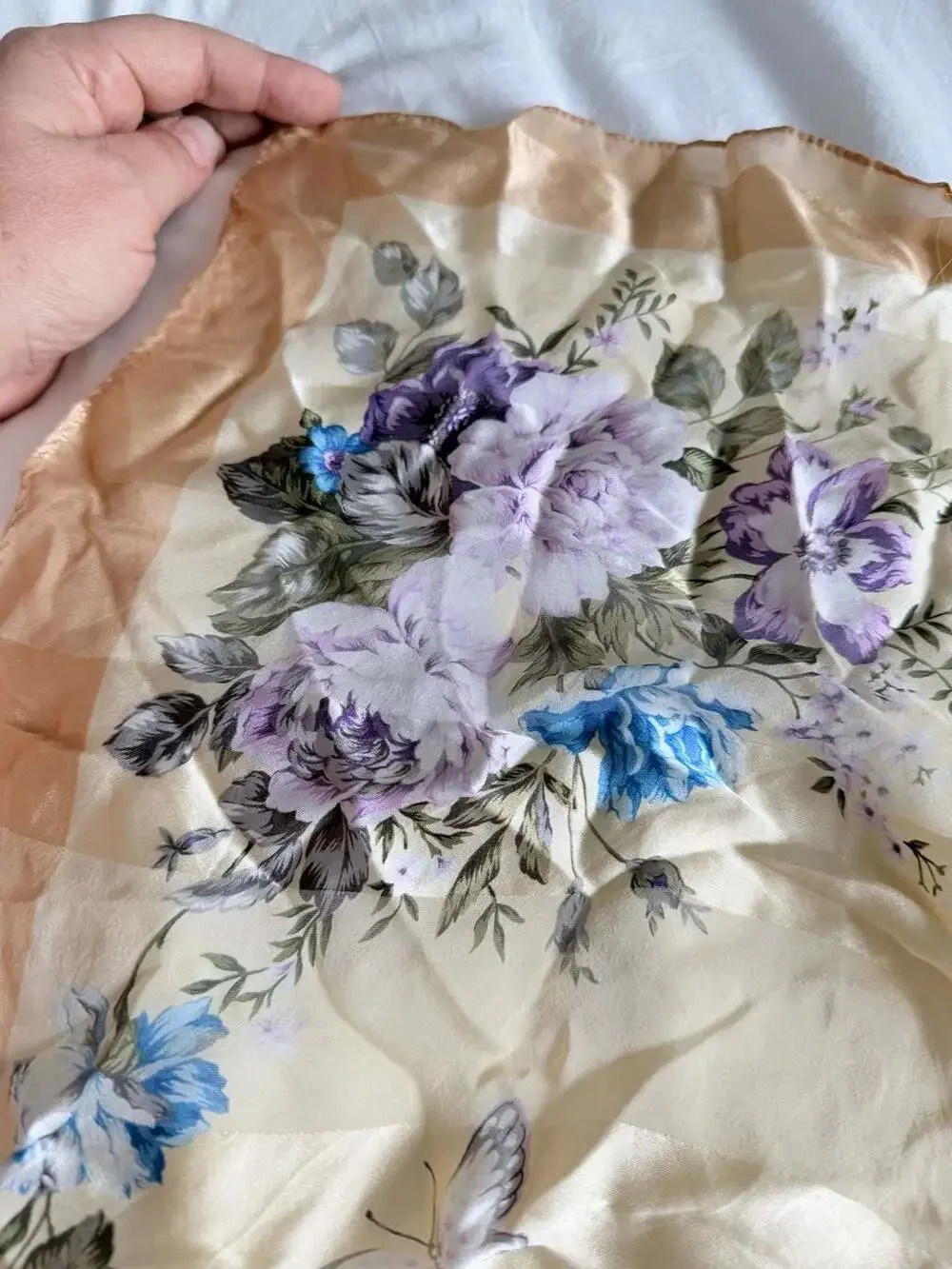 Hanae Mori Floral and Butterfly Print Silk Square Scarf